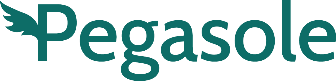 Pegasole logo in teal color on a white background